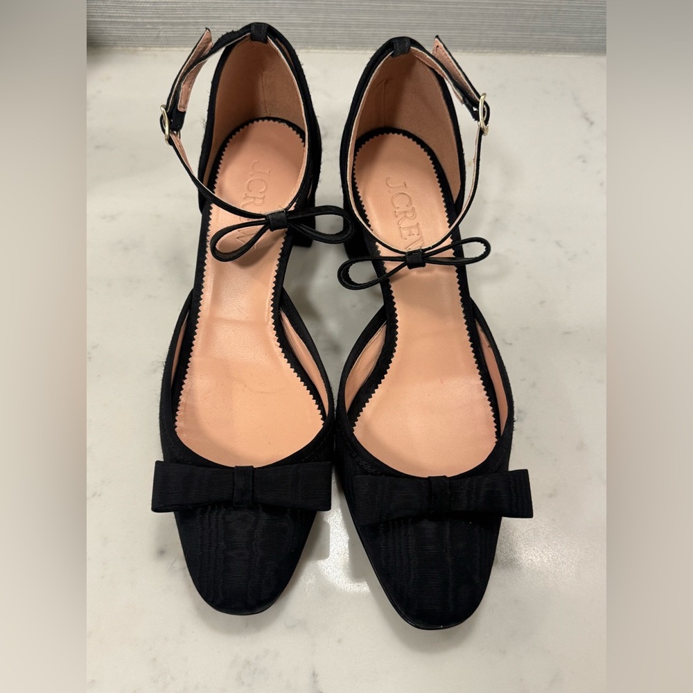 J. Crew Millie bow ankle-strap heels in moiré